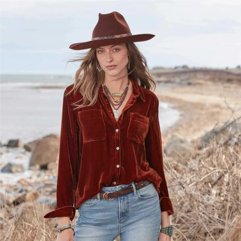 

Velvet Single Breasted Shirt For Women New Style Long Sleeve Loose Fit Pocketed Versatile Layering Blouse Ropa De Mujer