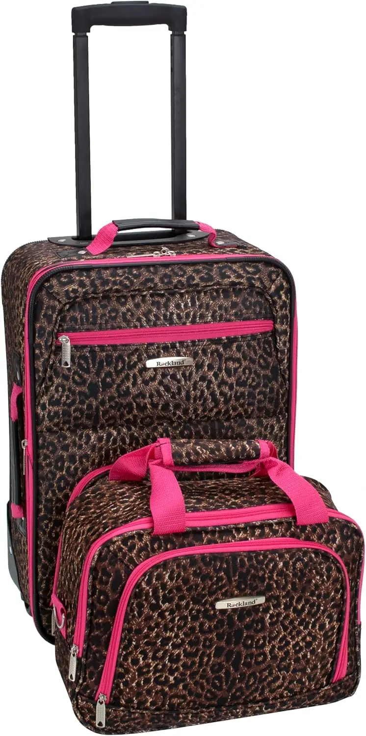 

Expandable Lightweight Upright Luggage Set with Telescopic Handle and Wheels, Pink Leopard Print, 2-Piece (14/19)