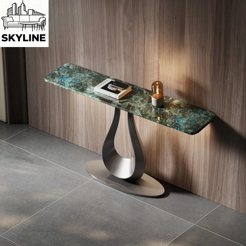 The entrance table blue jade luxury stone,  leaning against the wall strip table to divide the entrance cabinet