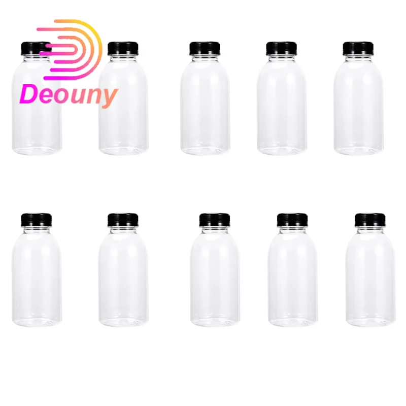 DEOUNY 10PCS Disposable PET round water bottle, juice beverage bottle, 350ml 500ml plastic bottle, transparent bottle