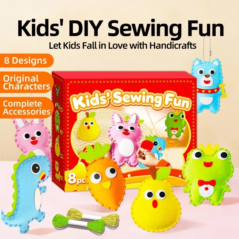 8-in-1 Kids Sewing Craft Kit DIY Stuffed Animal Sewing Arts Projects Creativity & Concentration Development Gift  for Ages 6+