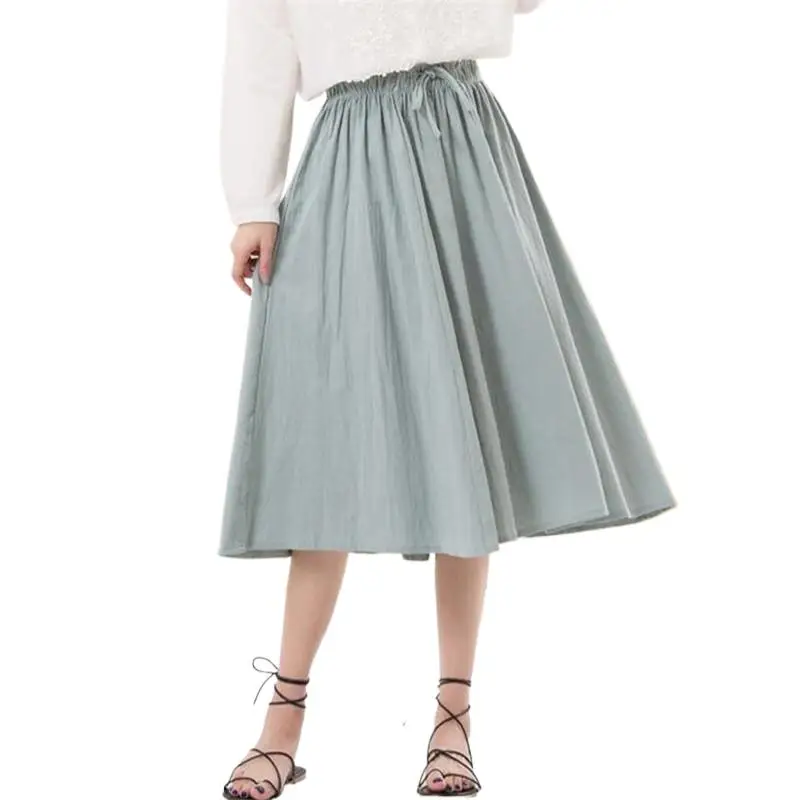 Autumn Cotton Linen Solid Vintage Skirt  ropa coreana mujer Spring Long Skirt  юбка винтаж plus size 6XL