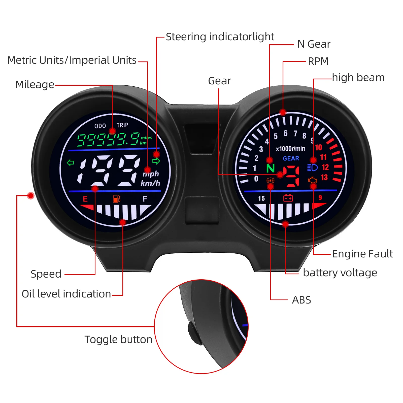 最新のオートバイスピードメーターled電子デジタルダッシュボードオートバイrpmメーター（ブラジルtitan-150、ホンダcg150、fan150用）