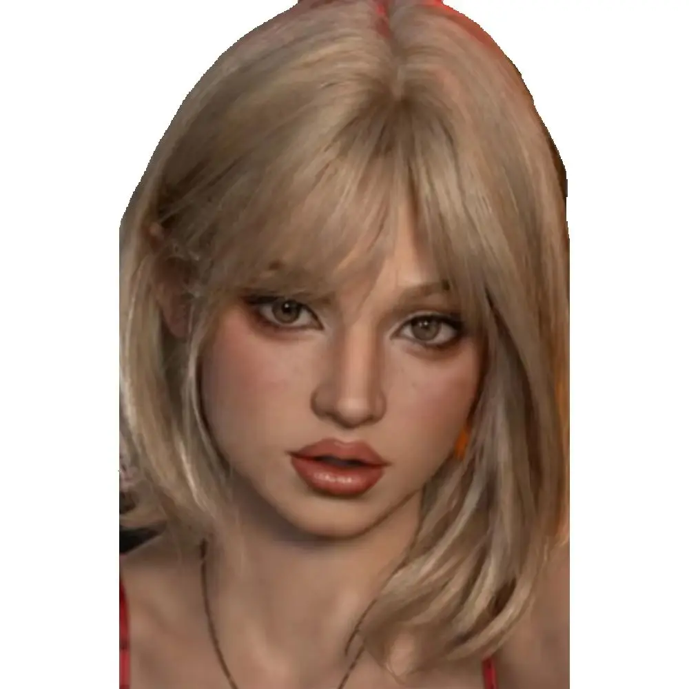 Realistic TPE Doll Head with Brown Wig, Lifelike Green Eyes Soft Silicone Face, High Simulation Skin Texture, M16 bolt