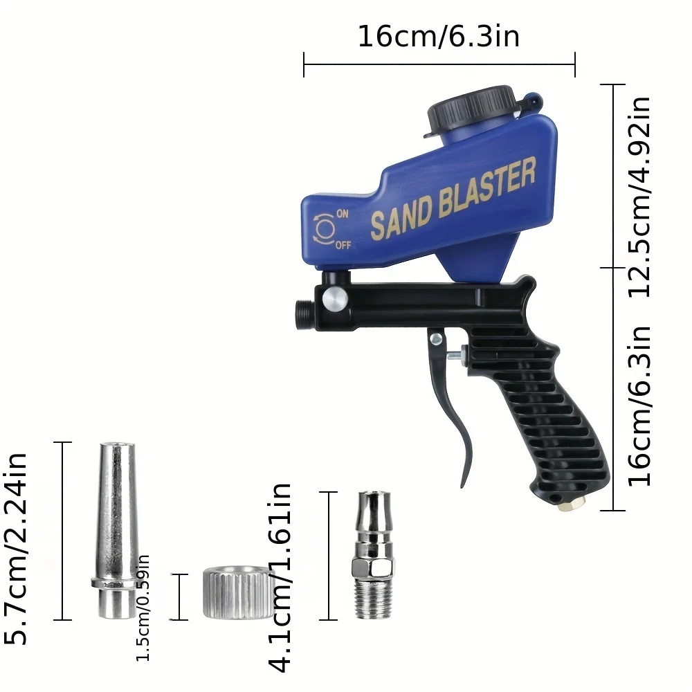 Precision Crafting: Adjustable Sandblaster with Goggle - Portable, Gravity-Fed, Small Handheld Pneumatic Blasting Gun. Ideal