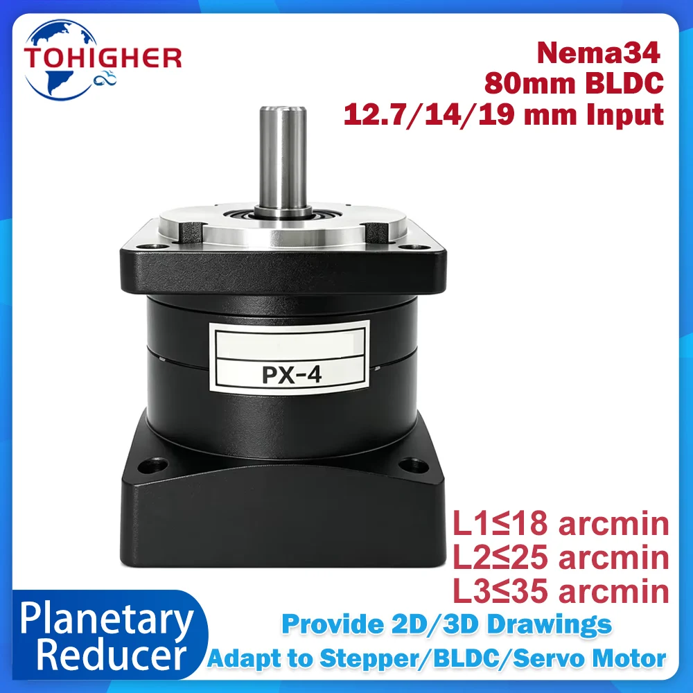 Nema34 BLDC Planetary Reducer Gearbox 80mm Brushless Motor 19mm Input Shaft For 86MM Stepper Motor 80MM 750W 1KW Servo Motor