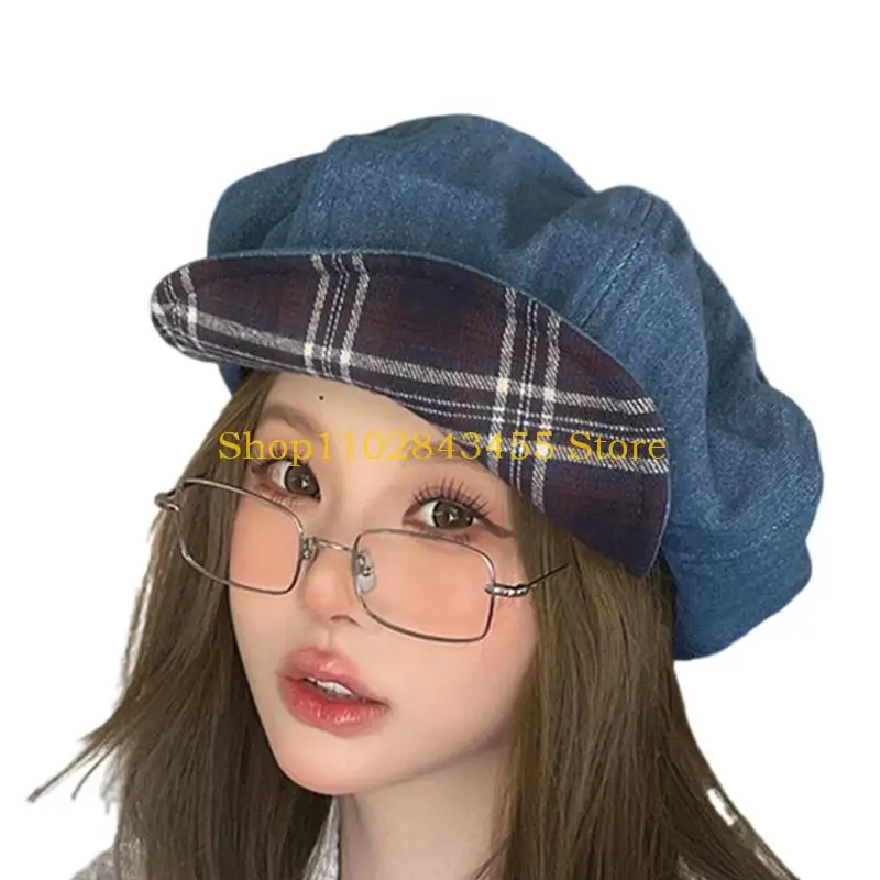 49MC Trendy Painter Hat Oversized Fashion Hat British Beret for Dating Photography Cabbie Headwear Painter Hat
