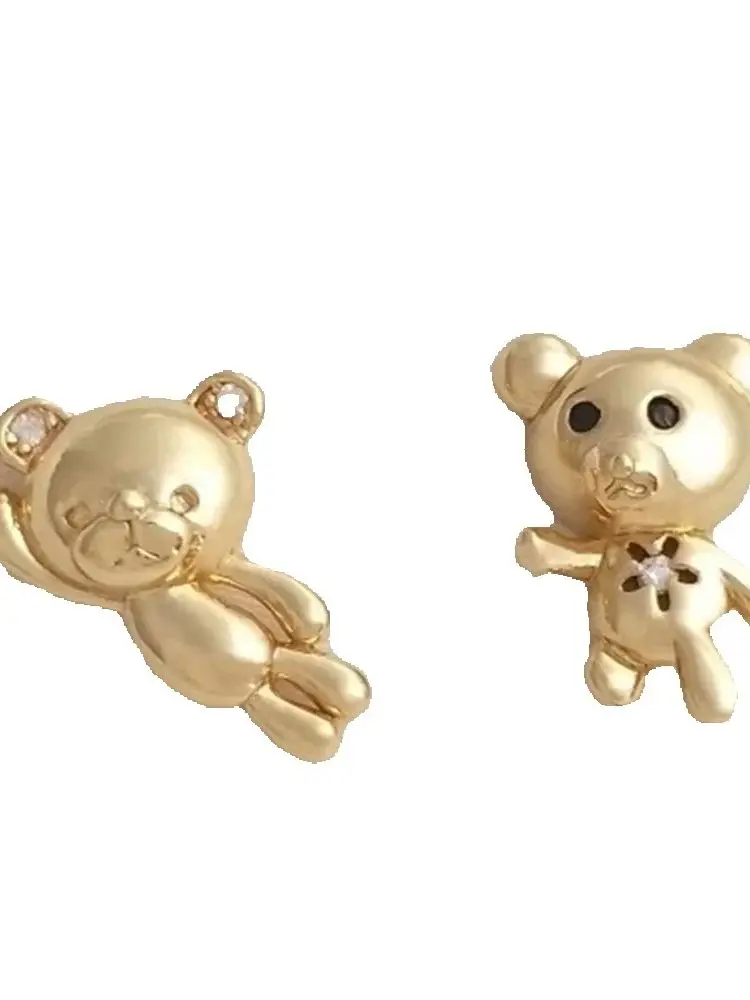 14K Gold Inlaid Zircon Cute Teddy Bear Pendant Handmade DIY Bracelet Necklace Earring Pendant K200