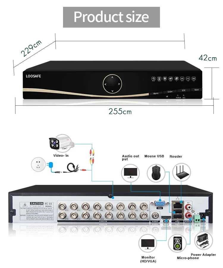 Loosafe Recorder 1080p Mini Dual Stream 16ch Outdoor Waterproof Security Camera System CMS Centralized Monitoring AHD DVR Kit