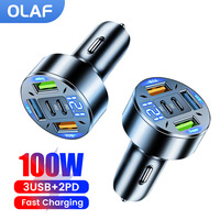 5 Ports 100W Fast Charging Car Charger PD Quick Charge 3.0 USB Type C Car Phone Charger Adapter For iPhone Xiaomi Huawei Samsung