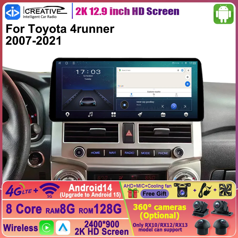 Android Intelligent  Player Car Radio For Toyota 4runner 2007-2021 Wireless Carplay Auto Stereo Multimedia Video Player 2DIN HU