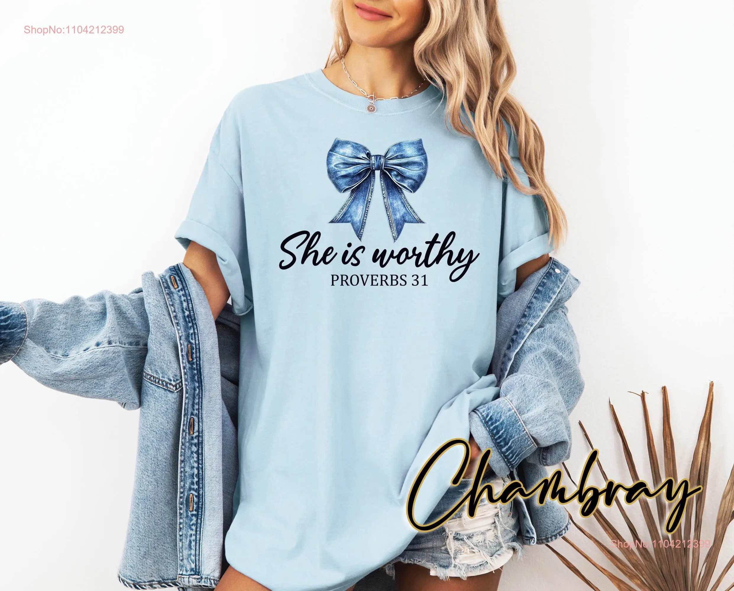 Blue Ribbon T Shirt She Is Worthy Comfort Colors Proverbs 31 Valentines Day Darling Mommy Love Believer