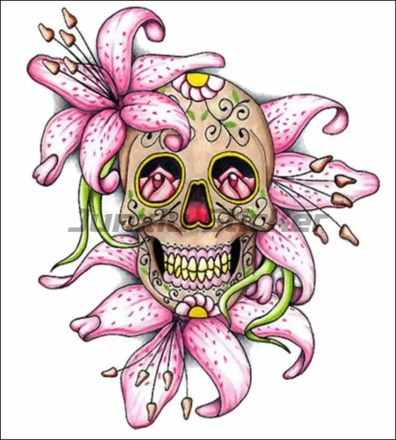 Torn Metal Rip Design with Tattoo Style Mexican Sugar Skull and Red Roses Pepper Gun Pattern Motif External Vinyl Car Sticker