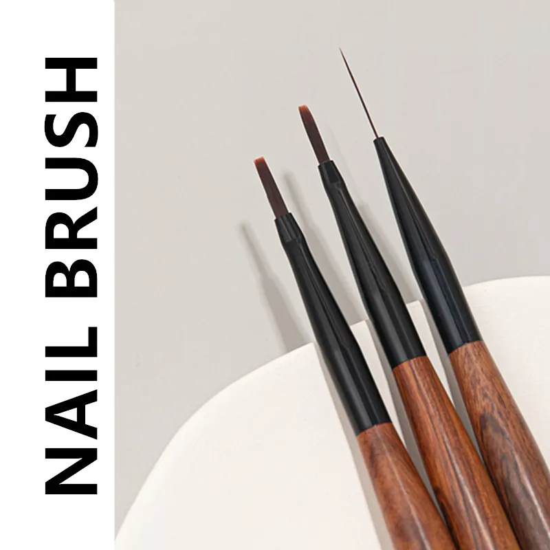 1/3PCS Sandalwood Handle Brush Art Liner For Manicure Painting Brush Uv Gel Extension Builder Drawing Pen