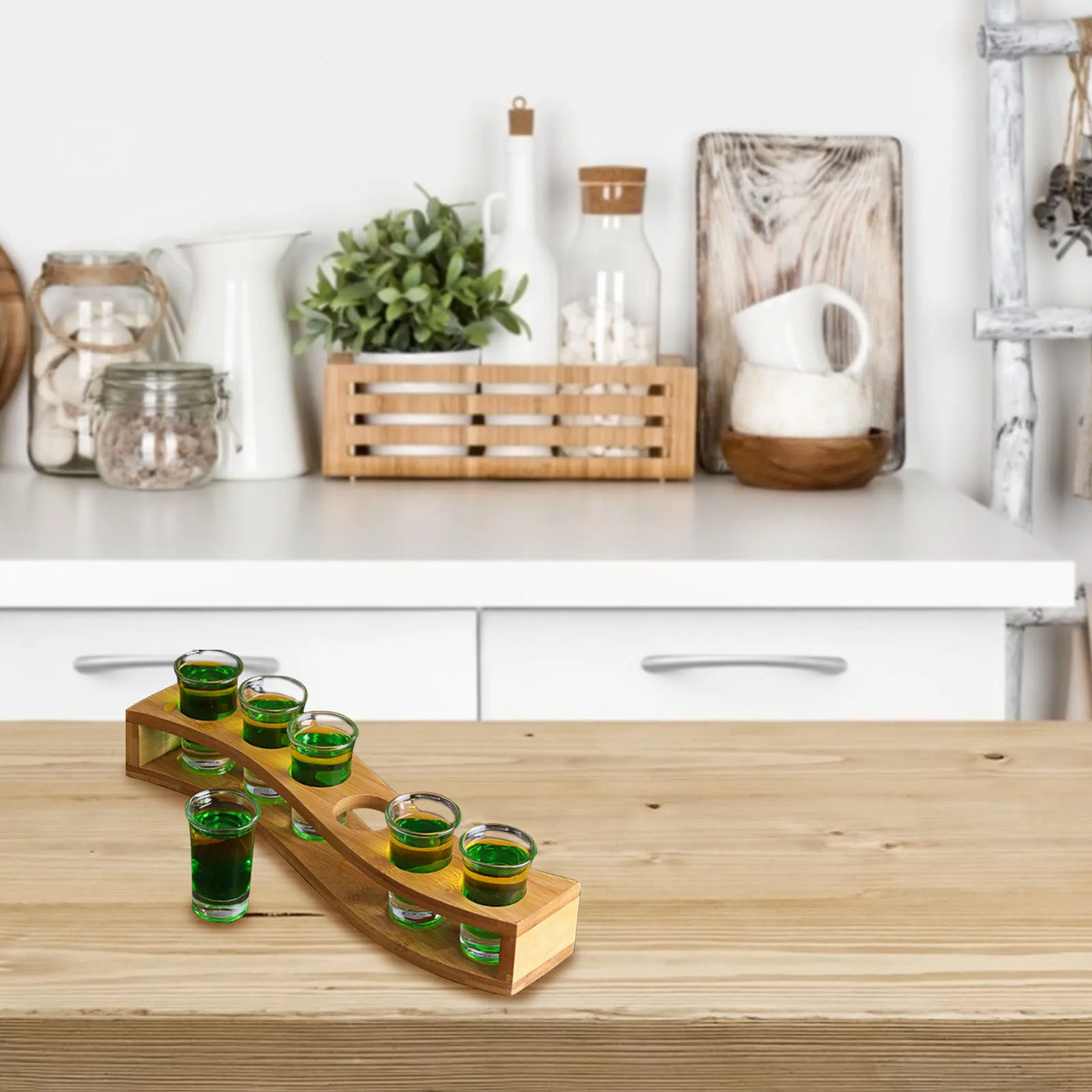 

6 compartment Bamboo Wooden Cup Holder Shot Glass Storage Rack Home Bar Decor Elegant Design Gift Idea