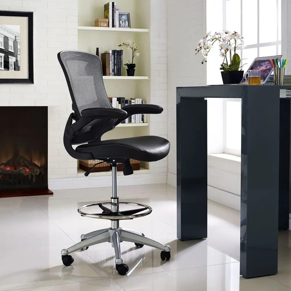 Attainment Vinyl Drafting Chair Drafting Stool With FlipUp Arm in Black -HOT