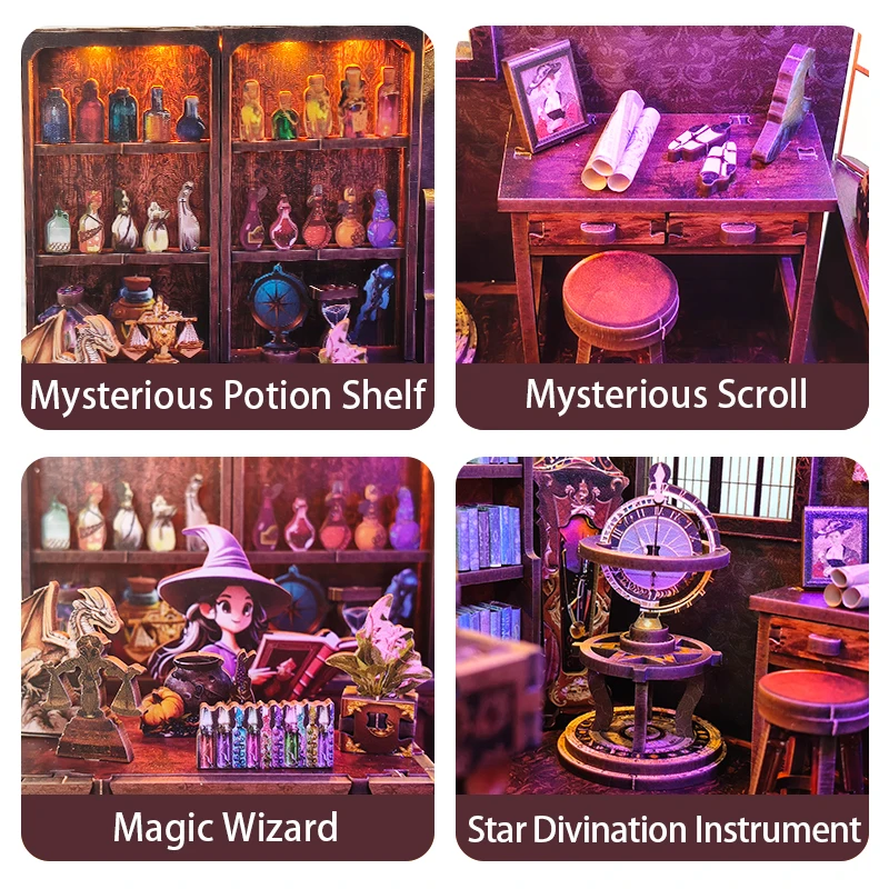 Kit de modelo en miniatura de madera DIY, tienda de magia, Casa, casas de muñecas, rompecabezas 3D, casa de muñecas con muebles, luces para amigos, regalos de cumpleaños