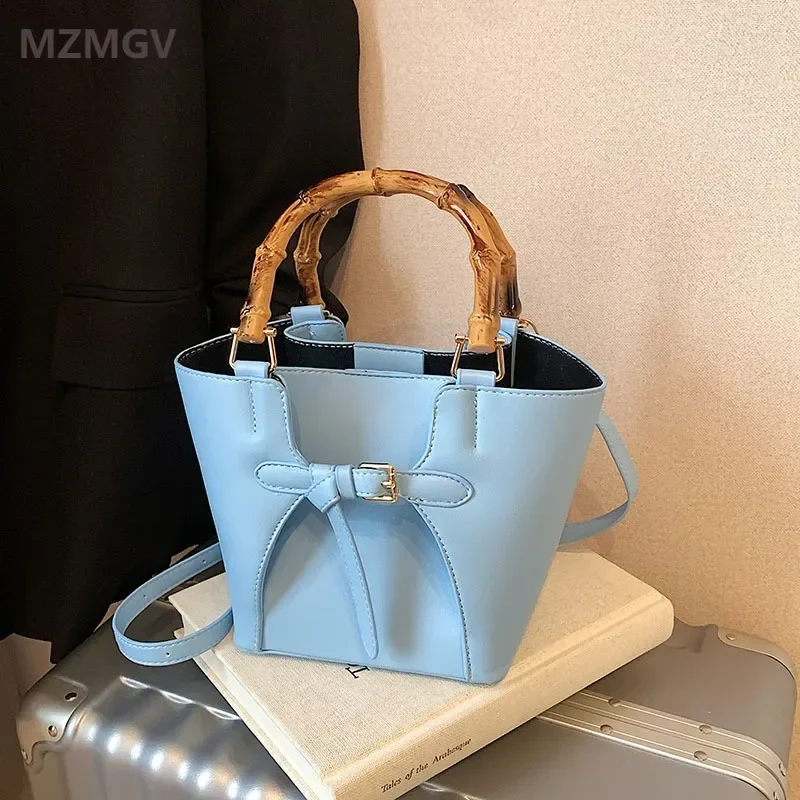 

Meet You Fashion Imitation Bamboo Handle Women's Handbag 2025 Spring New Casual Bucket Bag OL Business Commuter Crossbody Bag