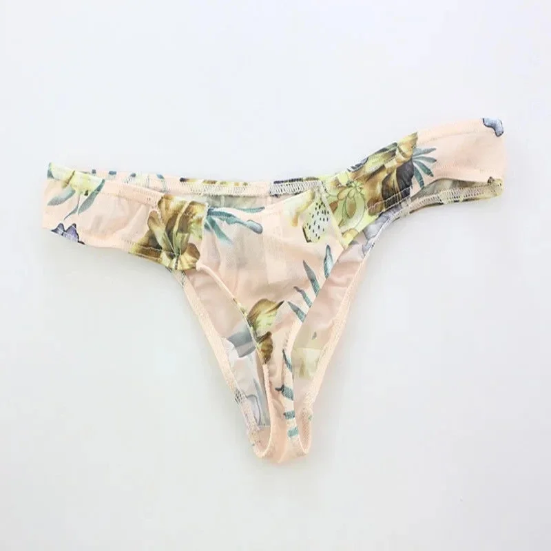 رجل الأزهار منخفضة الخصر مثير شق صالح T-ملخصات T الظهر رجل G سلسلة ملخصات شفافة السروال تنفس ثونغ BF هدية #5