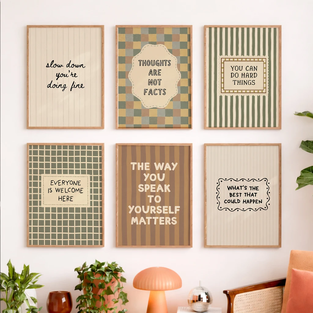 Set of 6 Positive Quote Thoughts Facts Welcome Hard Things Encouragement Classroom Theme Modern Decorative Canvas Poster Wall