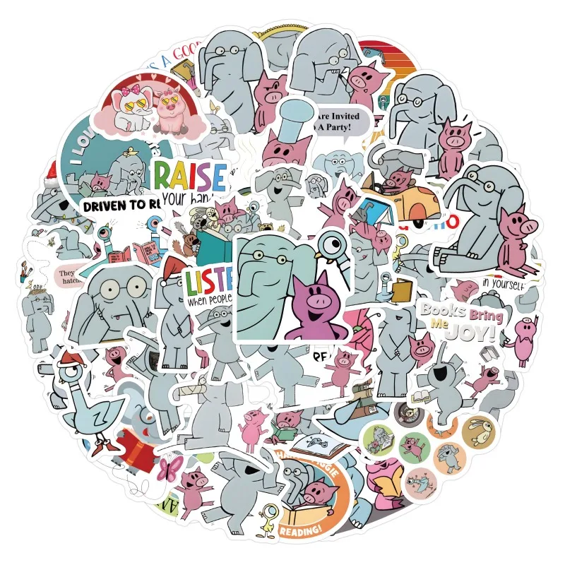 60pcs Elephant and Piggie Graffiti Stickers Suitcase Water Cup Guitar Refrigerator Mobile Phone Computer Decoration Stickers