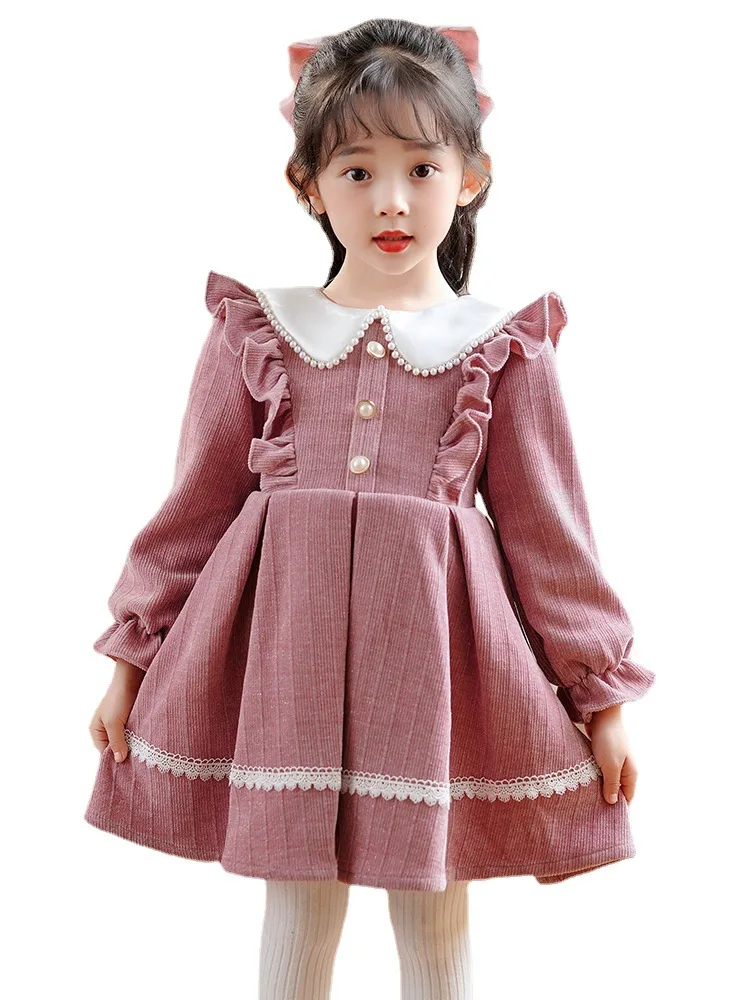 2024 New Cute Girls\' Princess Dress Spring Autumn Korean Children\'s Girls Peter Pan Collar A-line Party Dresses for Birthday