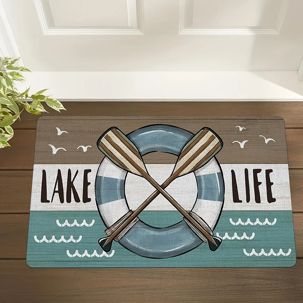 Lake Life Nautical Paddle Welcome Mat Quick Dry Washable Rug For Doorway Bathroom Living Room Dining Room Office Decor