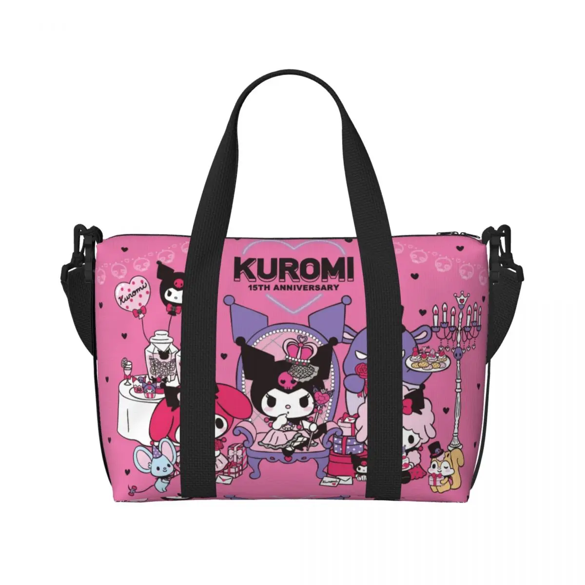 

Custom Kuromi Sanrio Anime Tote Bag Women Large Capacity Gym Beach Shoulder Travel Bag
