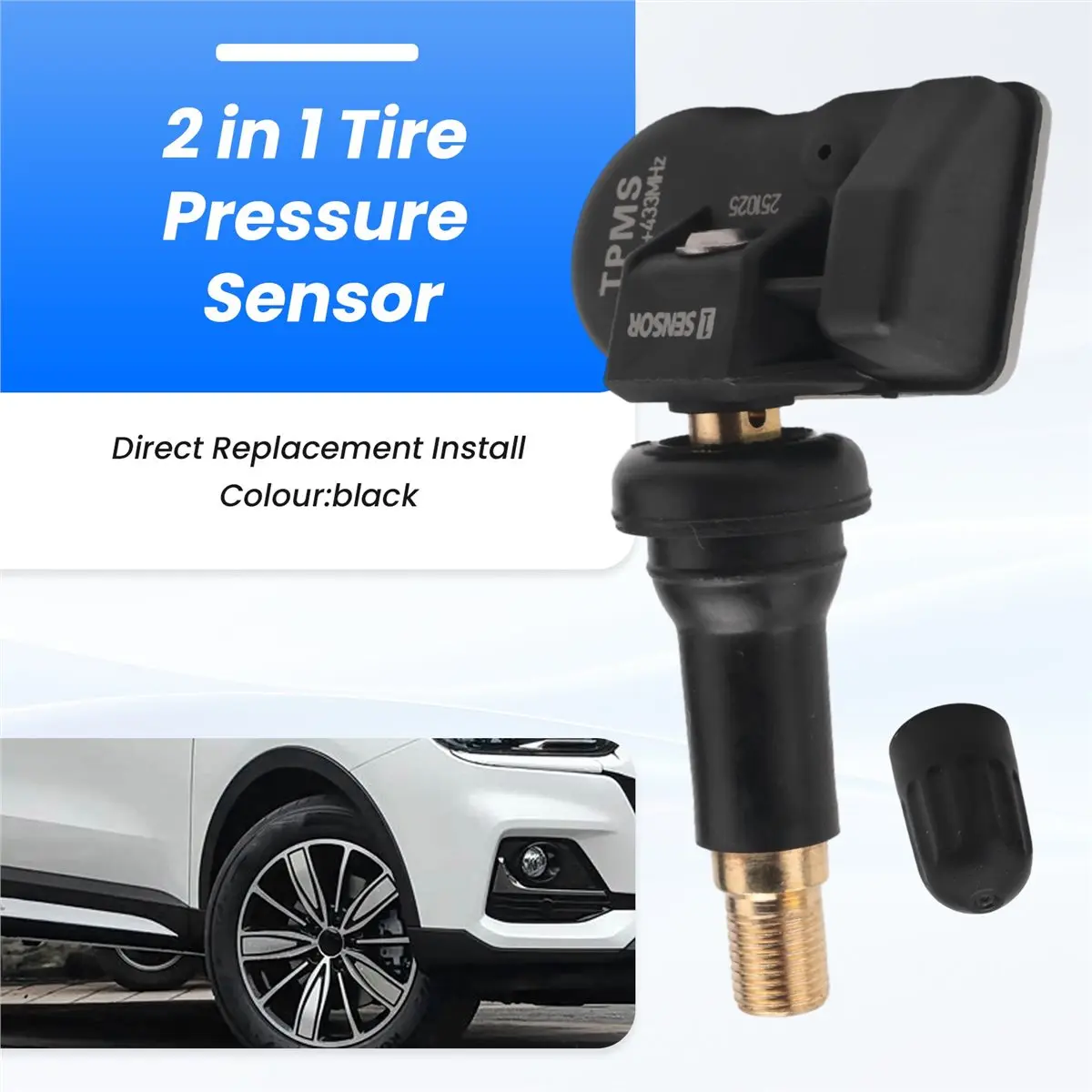 #73O tire pressure sensor,8Pcs Programmable MX Sensor 315MHZ+433MHz 2 in 1 Tire Pressure Sensor (Black)
