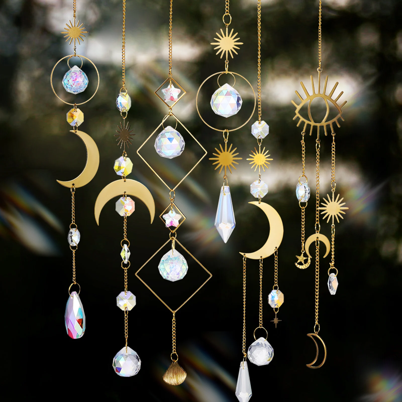 

7Pcs Crystal Sun Catcher Hanging Wind Chime Decoration for Wall Window Sun Catcher Wind Chime