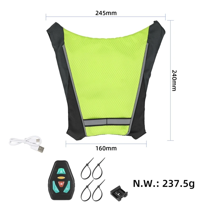 New-Bicycle Wireless Remote Control LED Turn Signal Vest Bicycle Guide Light Vest Reflective Luminous Safety Warning Vest