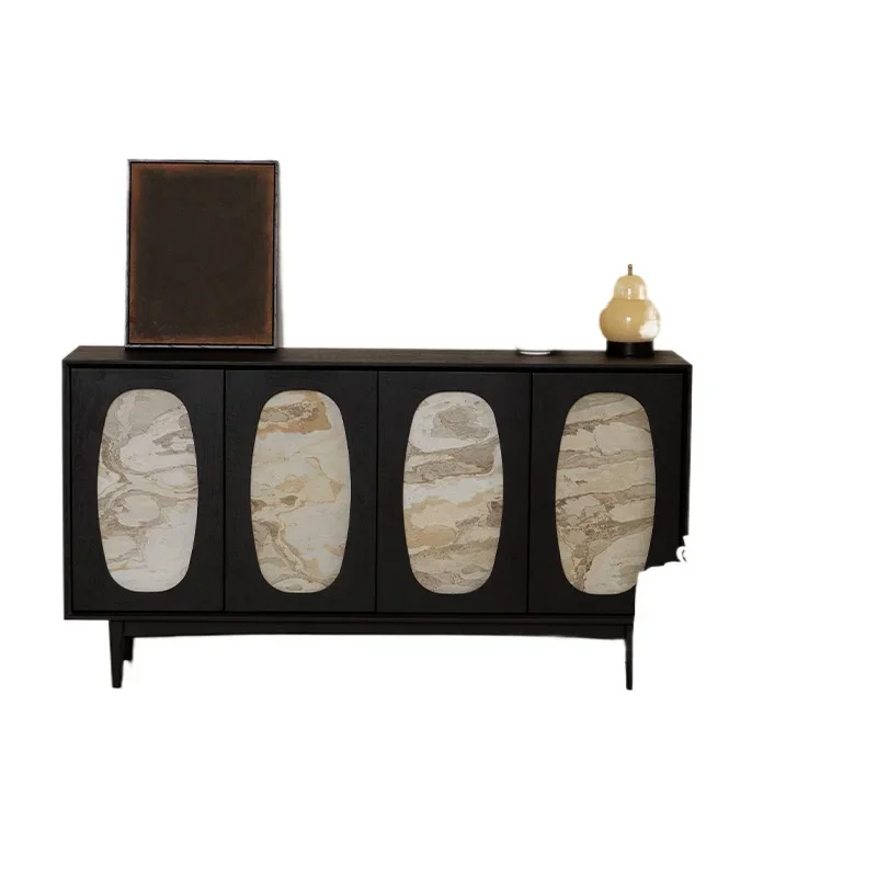 

Chasing light side cabinet French retro solid wood dining side cabinet natural stone door living room storage