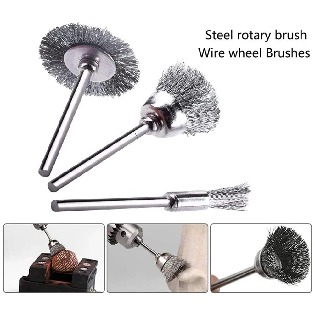 3mm Shank Steel Wire Brush Set Rotary Abrasive Wheel for Metal Rust Removal Polishing Die Grinder Accessories