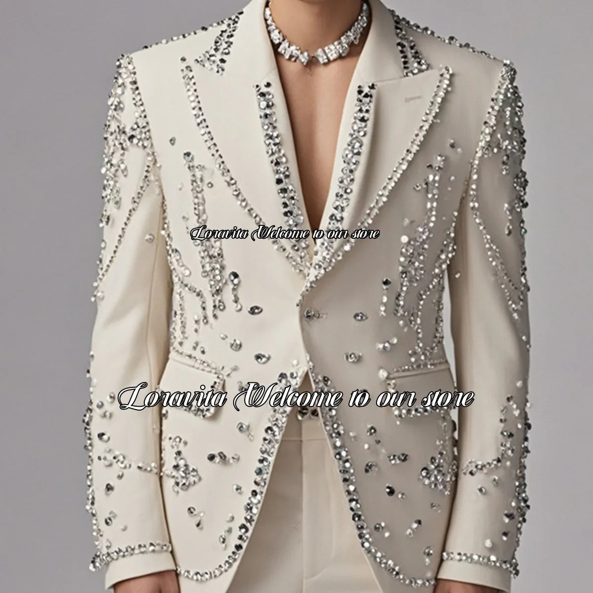 Luxury Sparkle Diamond Decoration Men Suits Peaked Lapel Groom Wedding Tuxedos 2 Pieces Set Male Prom Blazers trajes para hombre