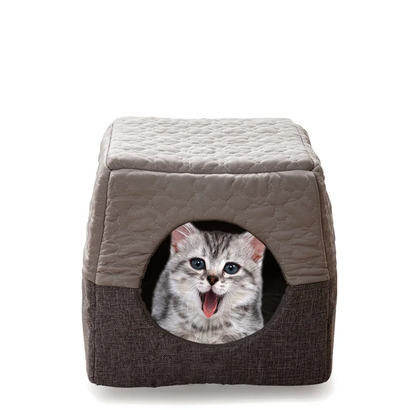 Pet Cat Nest Linen Spliced Dual purpose Warm Cat Room Small Dog Nest Mat Suitable for All Seasons Pet Cat Room Cat Mat