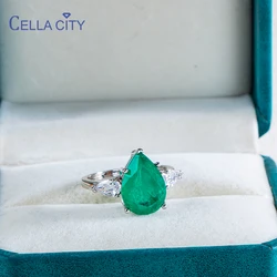 Cellacity 100% Sterling Silver ring for charm women with 10*14mm water drop shape emerald gemstone female fine Jewelry