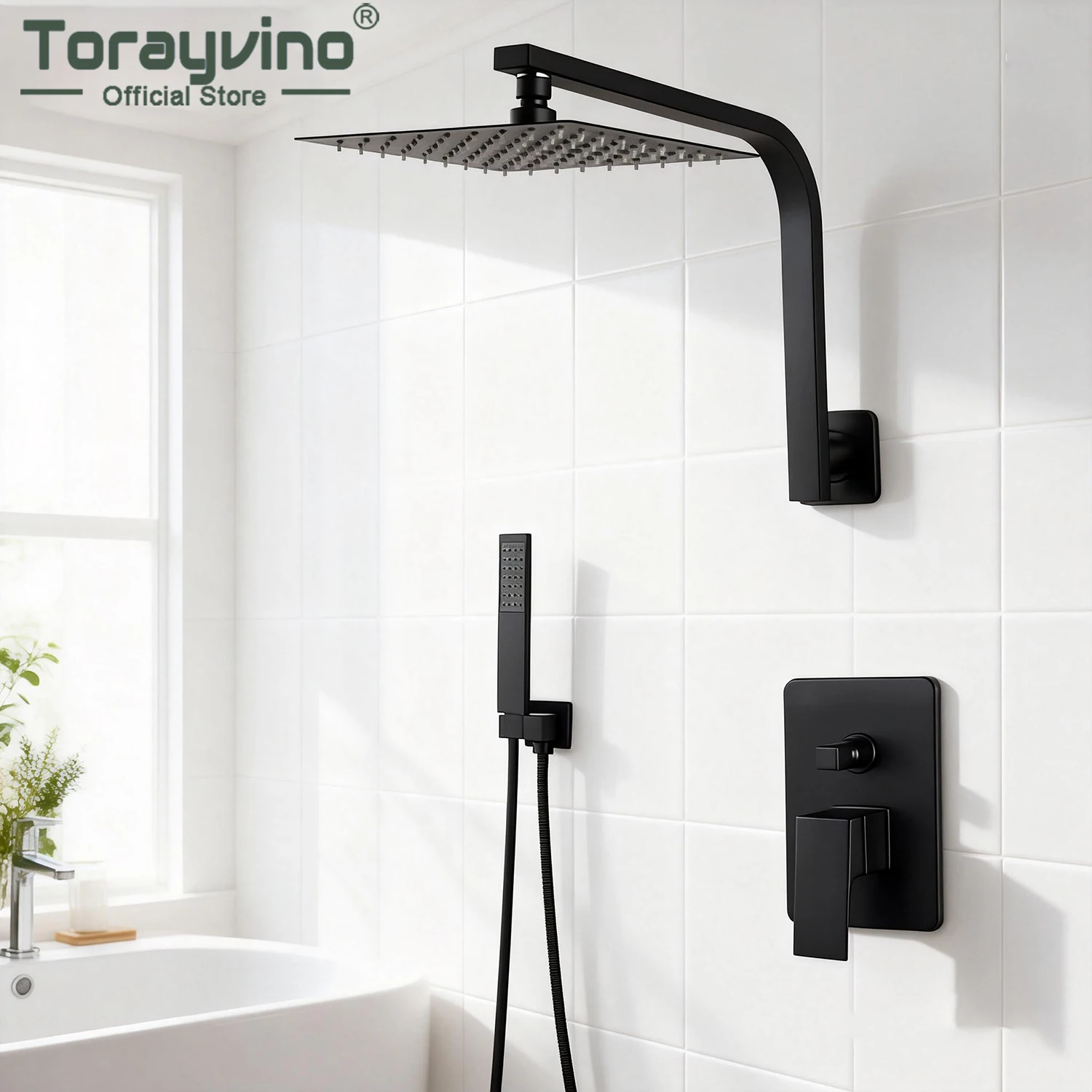 

Torayvino Matte Black Wall Mounted Faucet Set 8-16 Inch Brass Rainfall Shower Head Single Handle Mixer Tap Bathroom Shower