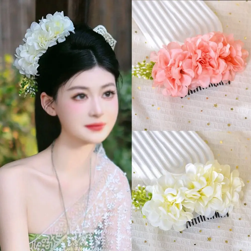 Elegant Sweet Flowers Hairpin Headwear Thai Style Floral Hair Comb Cloth Plastic Chignon Hair Clips Water Splashing Festival