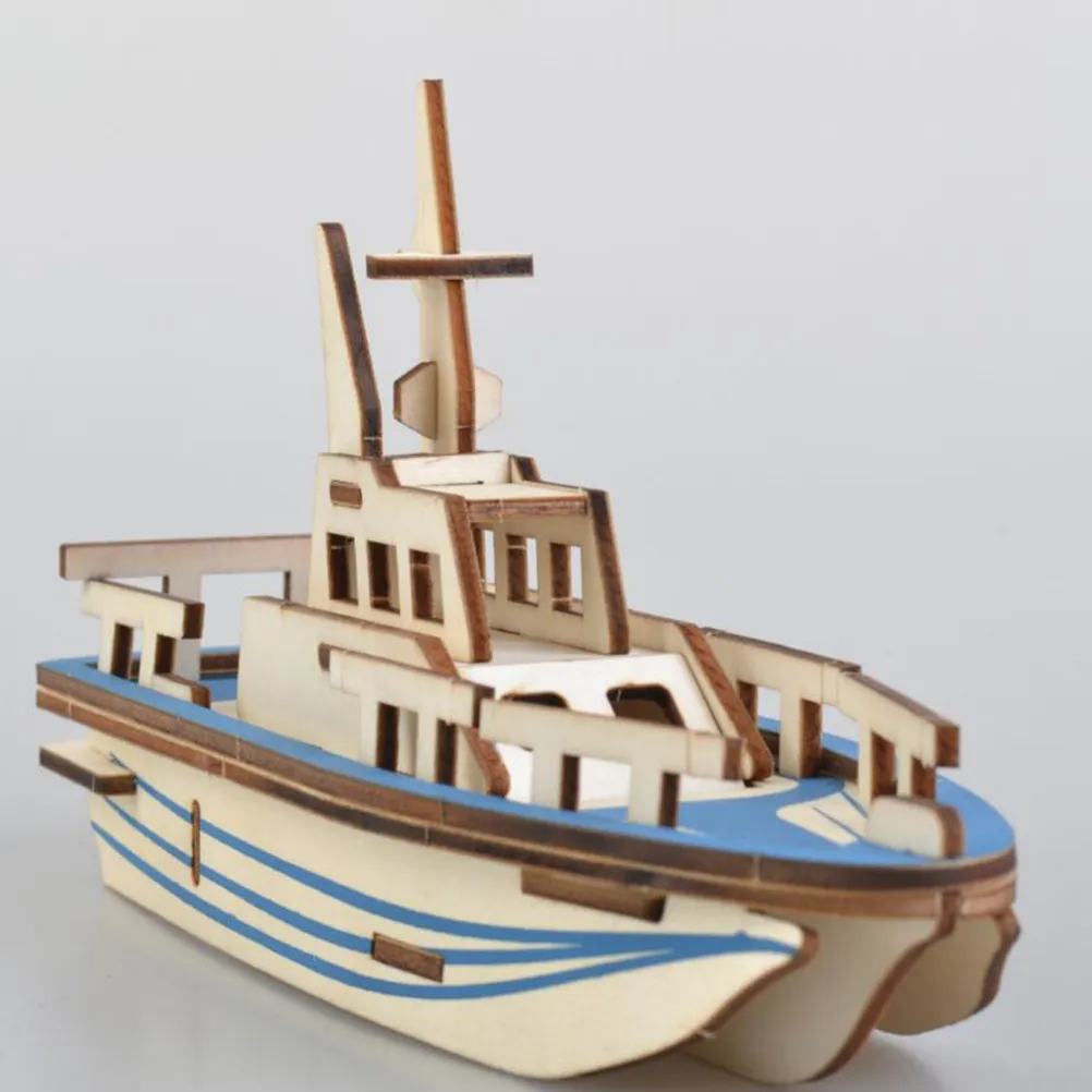 3D Wooden Puzzle Lifeboat Eco-Friendly DIY Educational Jigsaw for Kids Creativity Concentration Hand-Eye Coordination Room