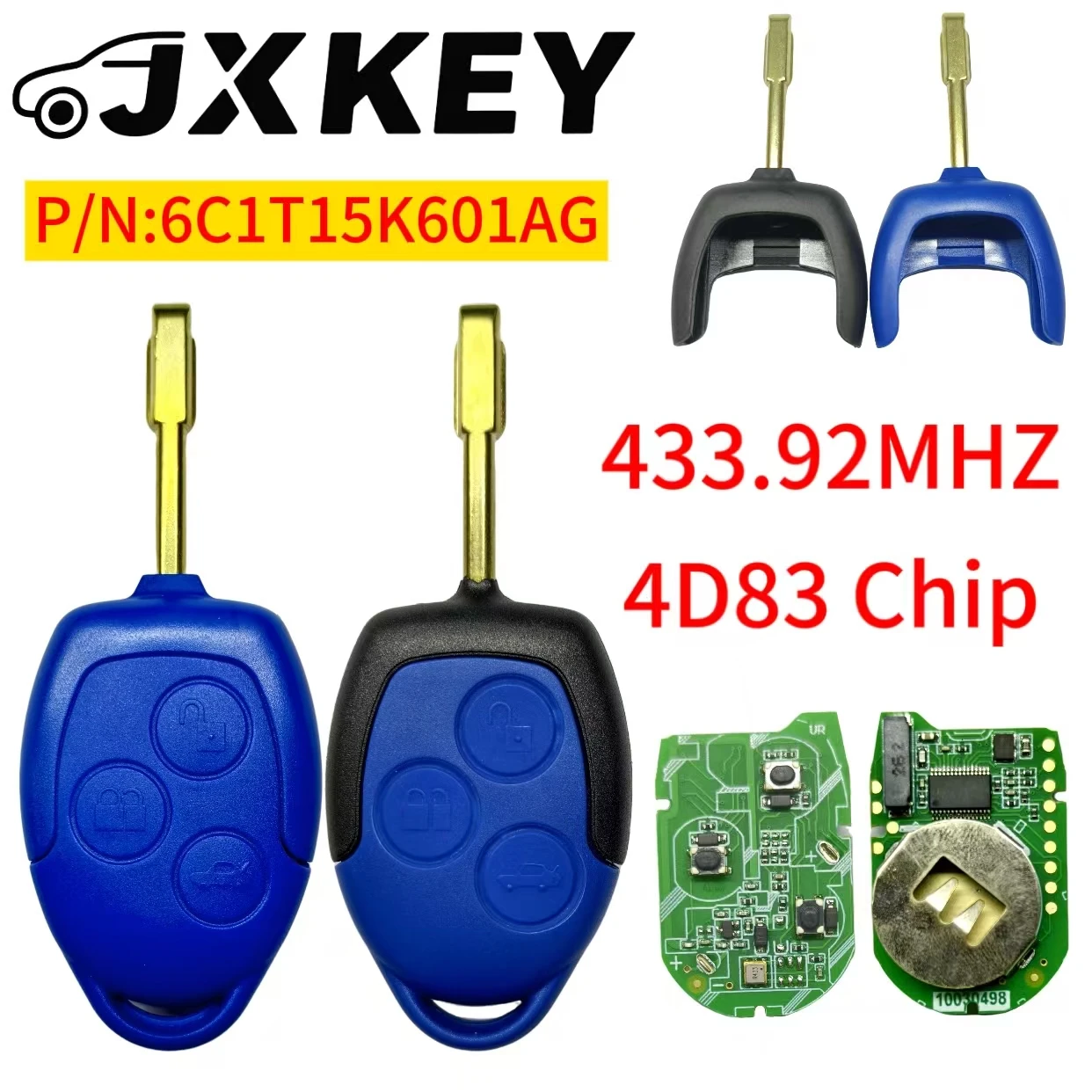 4D63+Chip 433MHZ Blue Remote Car Key/PCB Board FCC:6C1T15K601AG For Ford Transit VM WM 2014 2013 2012 2011 2009 2008 2007 2006
