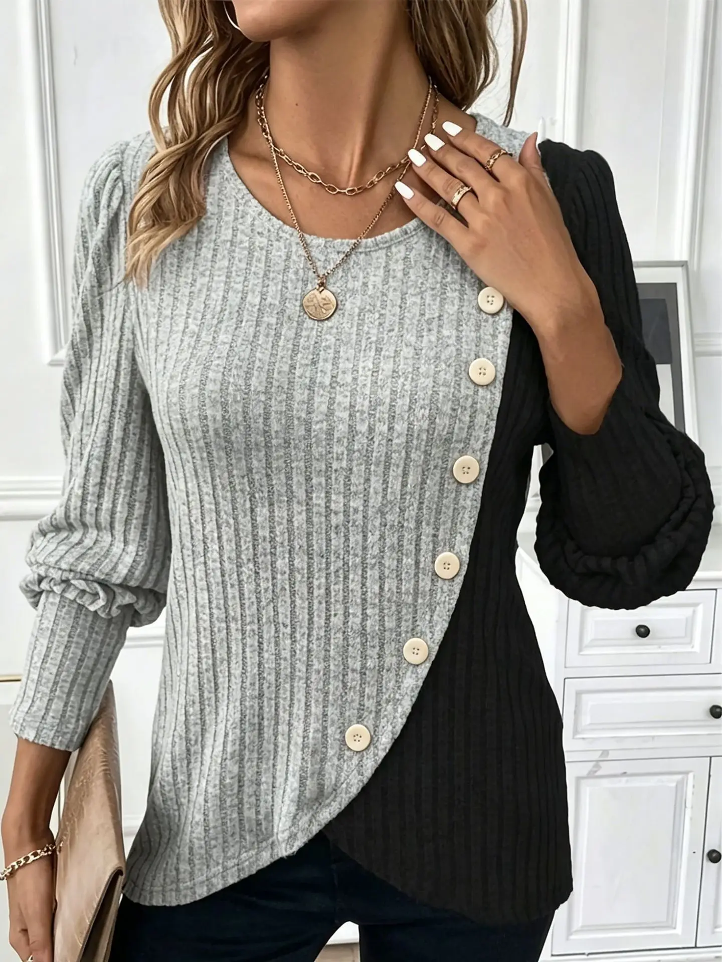 Ms. Chunqiu, best-selling trendy casual multi-color T-shirt, slim-fitting and figure-enhancing long-sleeved women's top