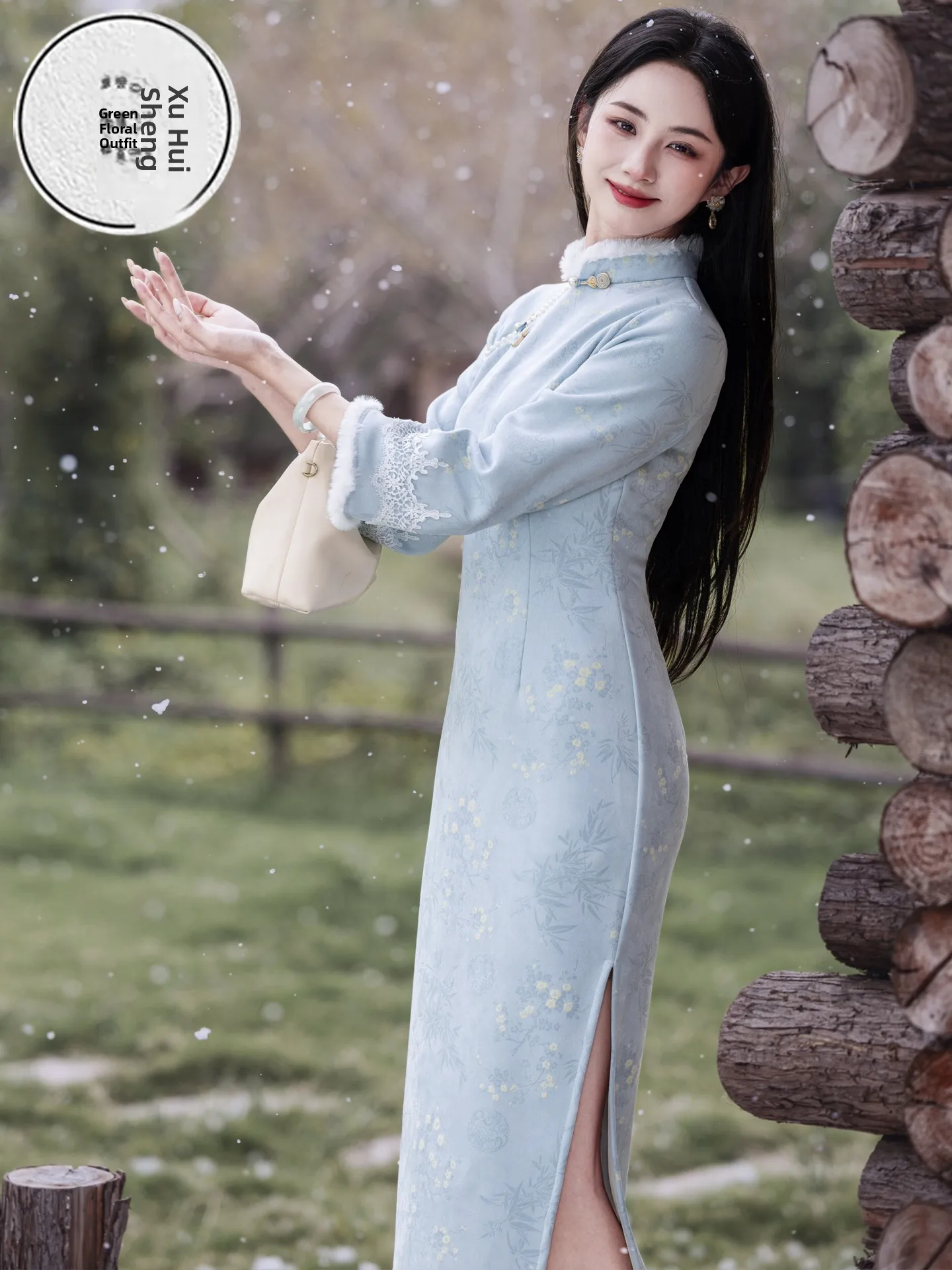 blue-fce-lined-thiened-traditional-chinese-long-sve-flag-robe-vintage-sle-warm-polyester-fiber-daily-wear-winter-ne