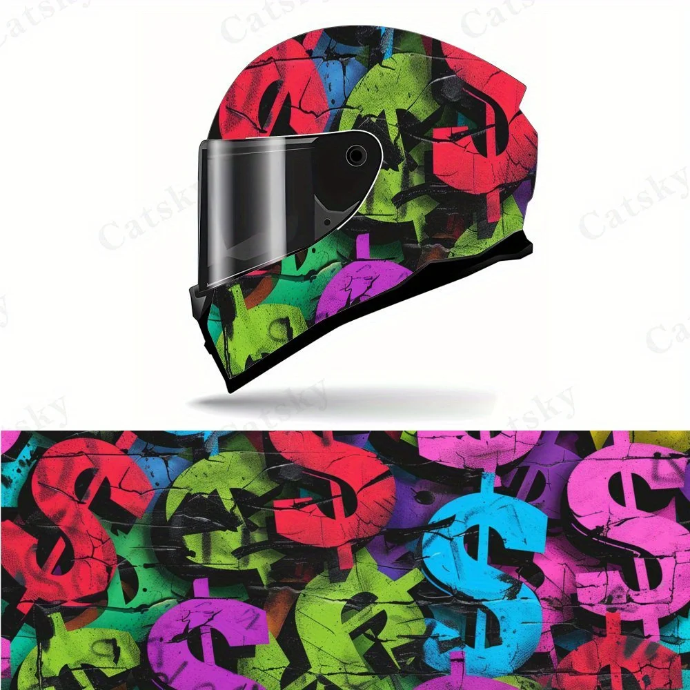 

Colorful Dollar Money Pattern Art PVC Motorcycle Helmet Vinyl Wrap, Self-Adhesive Waterproof Sticker, Anti-Scratch Decorative Fi