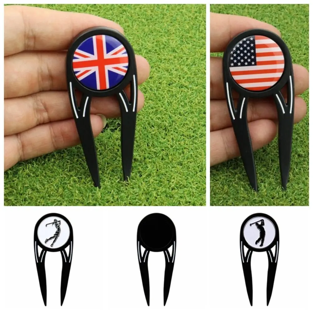 Magnetische Golf grüne Gabel tragbare multifunktion ale Golfball gabel Zink legierung 4 in 1 Golfball Marker reinigen den Rasen