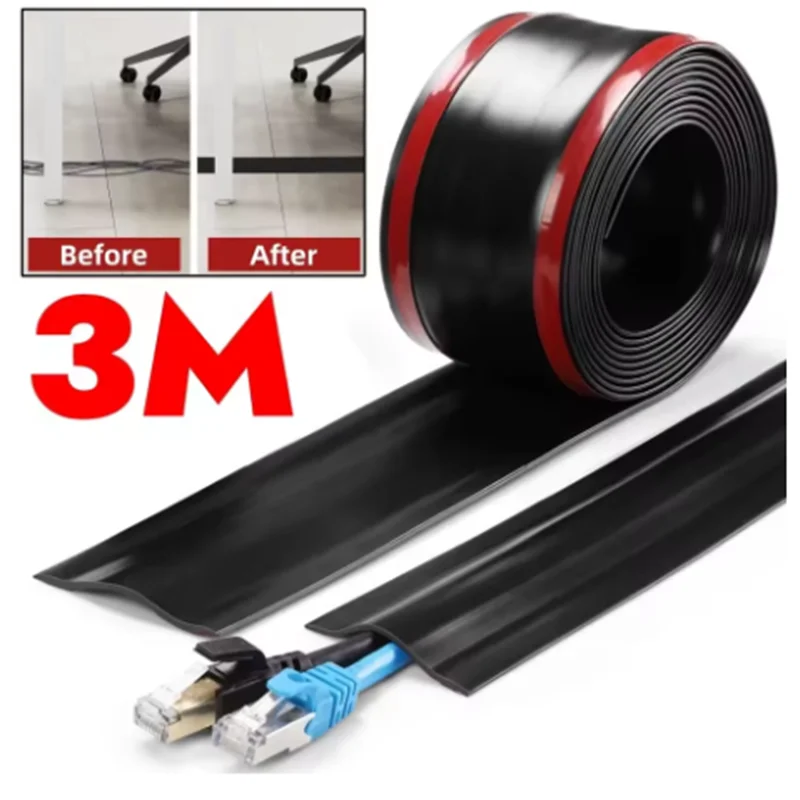 3/5M Floor Cable Protector Self-Adhesive PVC Flexible Cable Protection Strip Prevent Trip Floor Covering Decoration Cable Duct