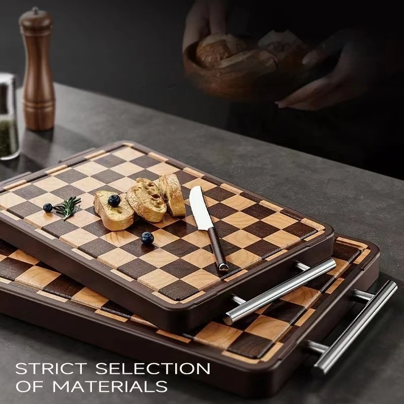 خشب الأبنوس/الفولاذ المقاوم للصدأ لوح تقطيع على الوجهين لوح تقطيع المطبخ من الخشب الصلب المقاوم للعفن، لوح تقطيع الشطرنج #4