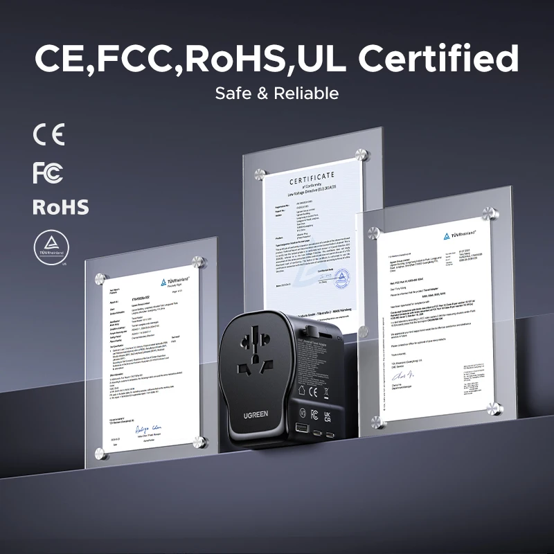 UGREEN GaN 65W 범용 여행 어댑터 2 USB-C 1 USB-A AC 소켓 CE ... - 5