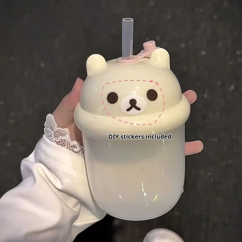 Rilakkuma Straw Cup 450ML Portable Water Cup DIY Sticker Student Summer Large Capacity Anti-Fall PPSU Milk Coffee Cup Cute Gift view 5