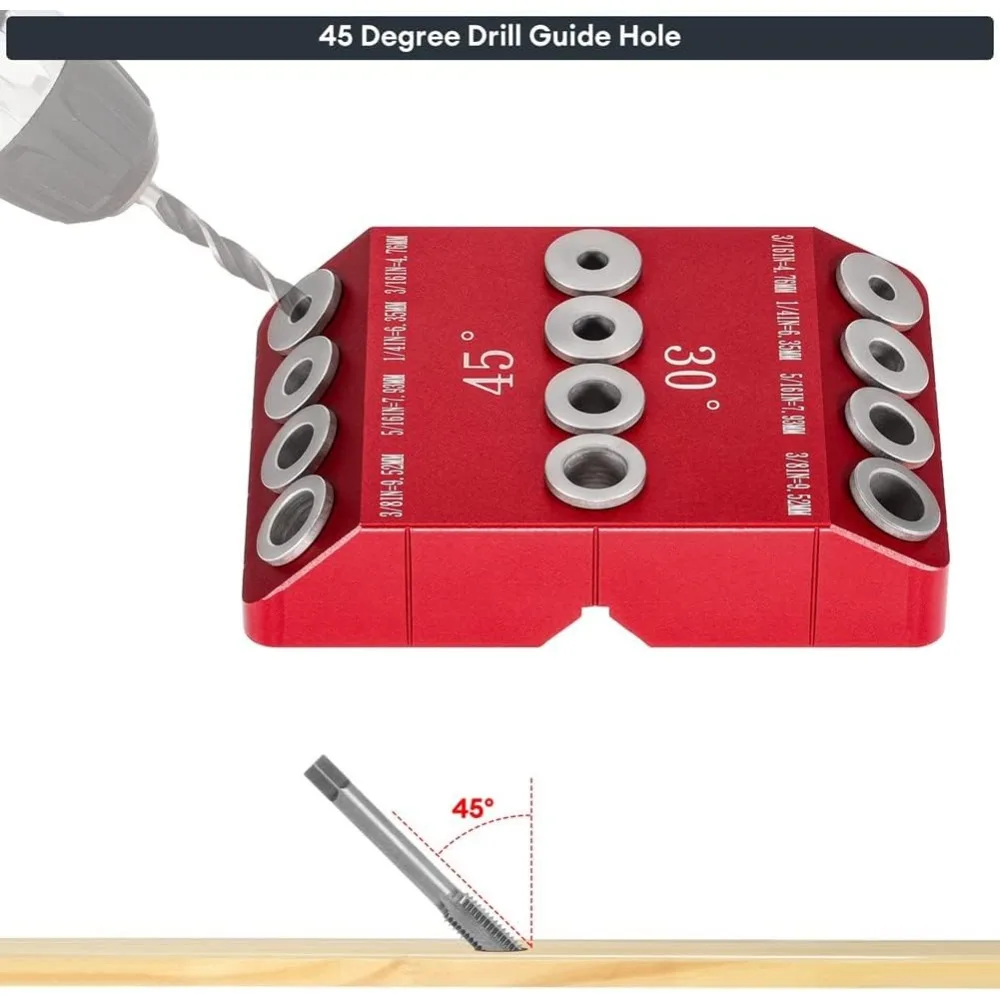 30/45/90° Angle Drill Hole Guide Jig for Angled and Straight Hole,Cable Railing Lag Screw Drilling Template Woodworking Tools