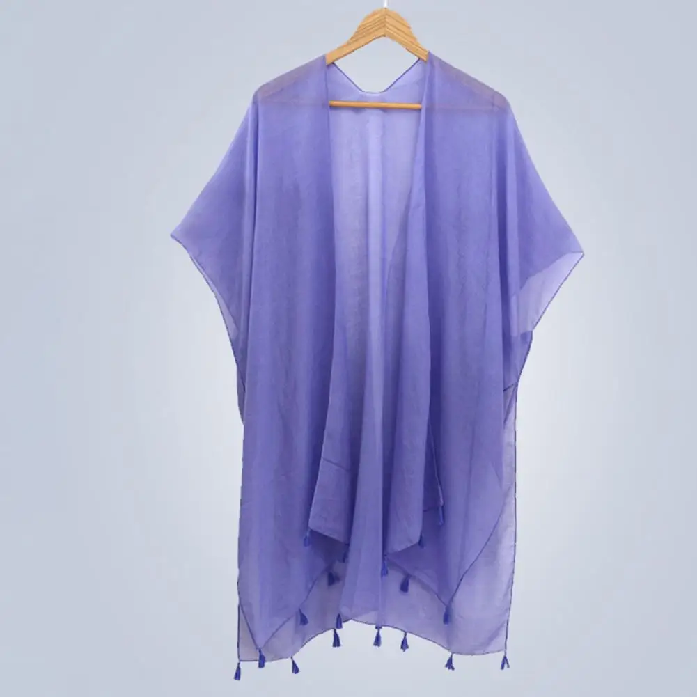 

Легкая шаль, элегантная женская шаль с кисточками и подолом для защиты от солнца, пляжная одежда, мягкая дышащая однотонная шаль для всех сезонов